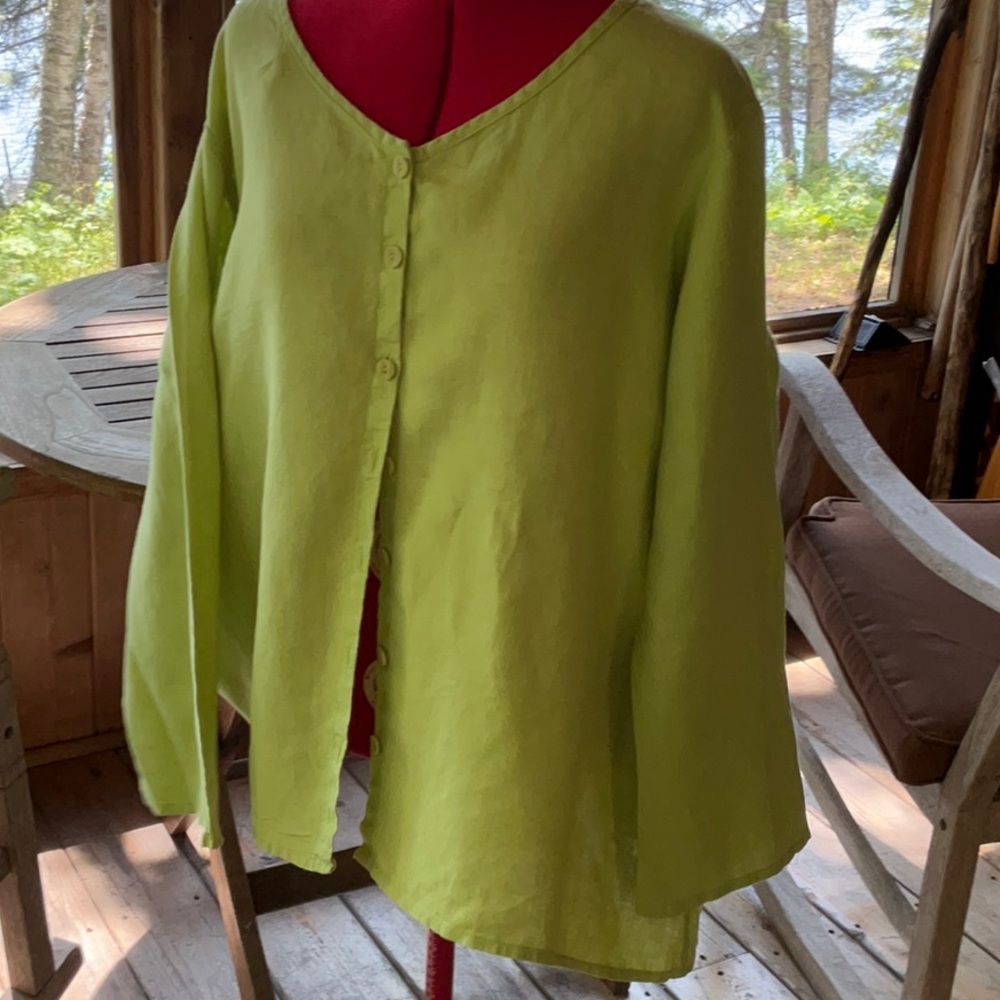 Flax Lime Button-Up Blouse